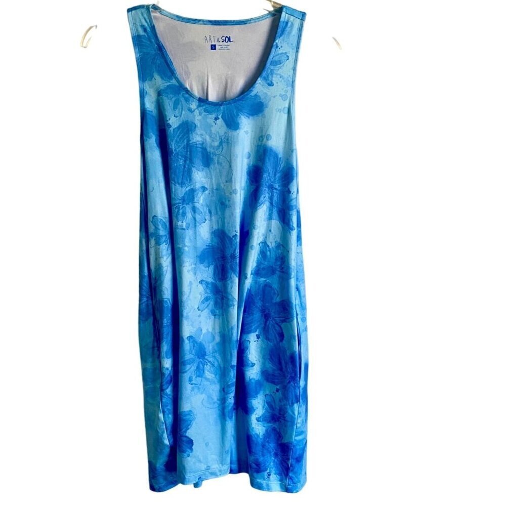 Art & Sol Watercolor Floral Sleeveless Dress Pockets Racerback Cutout Small NEW
